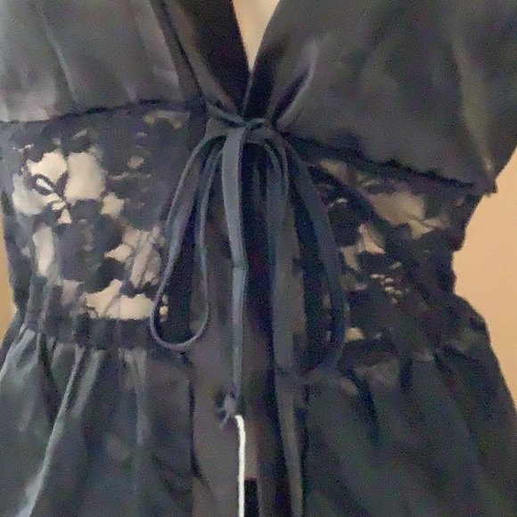 Black Satin & Lace Front Tie Lingerie & Thong Set Small. New - Picture 4 of 7